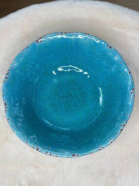 Pier 1 Imports Carmelo Blue Melamine Crackle Glaze Distressed Large Bowl-NWT